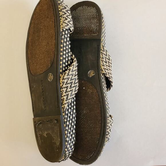 Lucky Brand Sandals Size 10 Fynna Woven Slide Leather Black White Boho - Picture 11 of 13